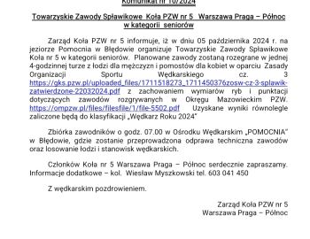 Towarzyskie Zawody Spławikowe dla Seniorów